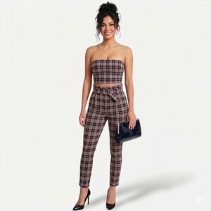 Hollister Ultra High Rise Retro Tapered Plaid Belted Trousers- Brand New